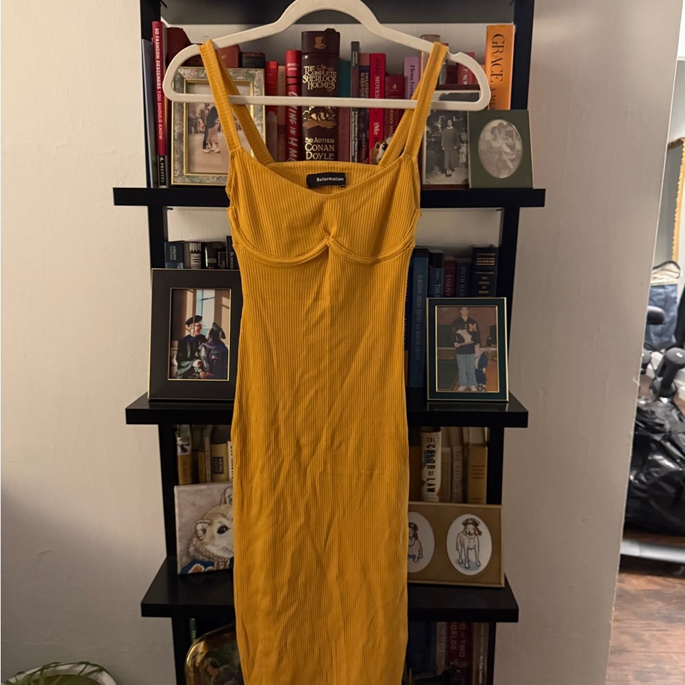 Reformation Mustard Midi Dress